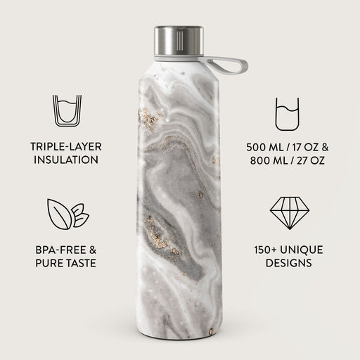 Snowstorm - Grey Marble Water Bottle 3